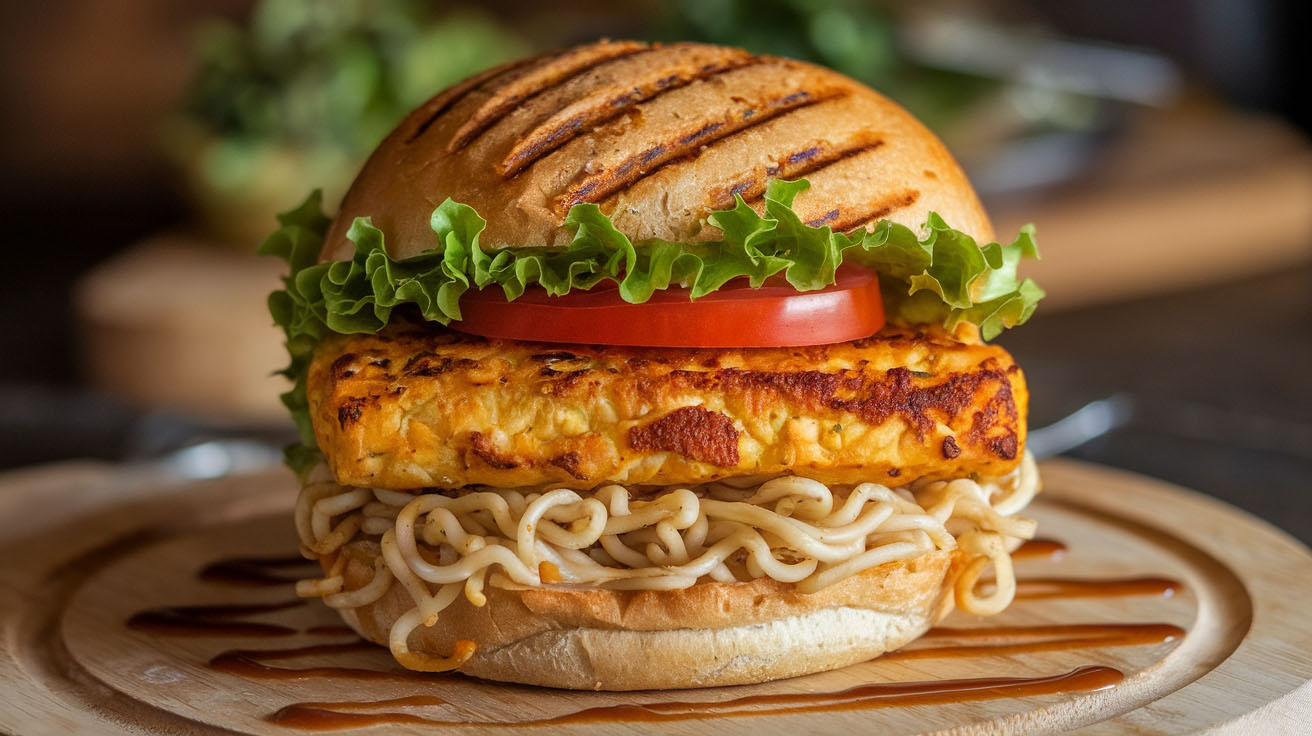 Paneer Tikki Noodle Burger